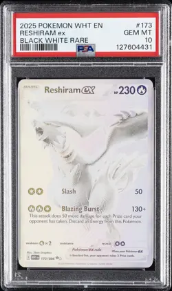 2025 POKEMON WHT EN-WHITE FLARE BLACK WHITE RARE #173 RESHIRAM EX PSA 10 - Image 1