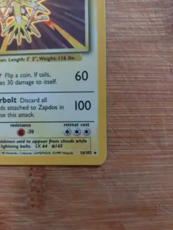 Zapdos Original Base Set Holo Rare 16/102 Pokemon Card WOTC - Image 5