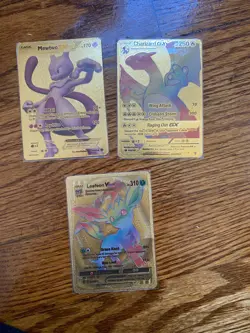 Golden pokemon cards, Mewtwo EX 170HP, Leafeon VMax 310 HP, Charizard GX 250 HP - Image 1