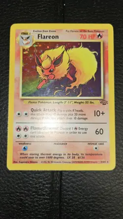 1999 Pokemon TCG Flareon Base Set Holo Rare Card 3/64 Jungle Holobleed Error! LP - Image 1