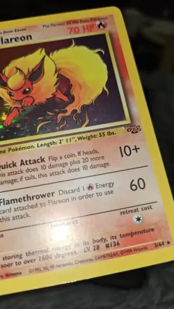 1999 Pokemon TCG Flareon Base Set Holo Rare Card 3/64 Jungle Holobleed Error! LP - Image 2