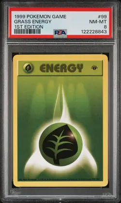 1999 POKEMON BASE SET 1ST EDITION #99 GRASS ENERGY PSA 8 - Image 1