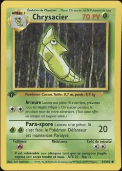 1999 Pokemon FRENCH 1st Edition Base Set Chrysacier-Metapod 54/102 NM - Image 1
