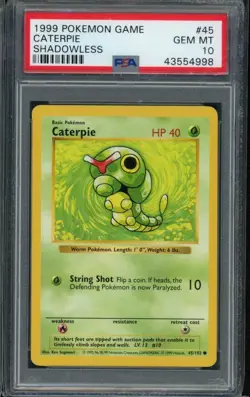 1999 POKEMON WOTC SHADOWLESS BASE SET CATERPIE #45 PSA 10 - Image 1