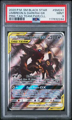 2020 POKEMON SM BLACK STAR PROMO TAG TEAM POWERS COLL UMBREON & DARKRAI GX PSA 9 - Image 1
