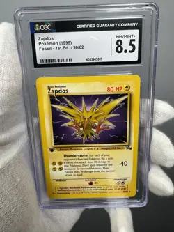 CGC 8.5 Zapdos Fossil 1st Edition Pokemon Card Non Holo 30/62 1999 Vintage TCG - Image 1