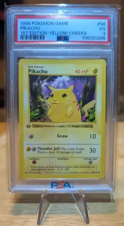 1999 Pokemon Game 1st Edition Pikachu Yellow Cheeks Card PSA 3 - Image 1