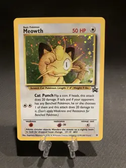 Pokemon Meowth Holo Card Pokemon WOTC Promo 10/53 Swirl!! - Image 1