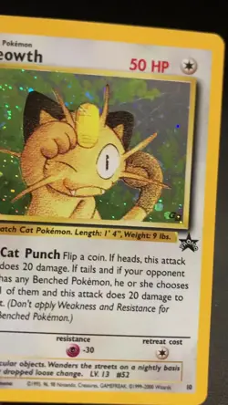 Pokemon Meowth Holo Card Pokemon WOTC Promo 10/53 Swirl!! - Image 2