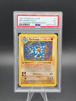 1999 POKEMON BASE SET 1ST EDITION-SHADOWLESS #8 MACHAMP-HOLO PSA 3.5 - Image 1