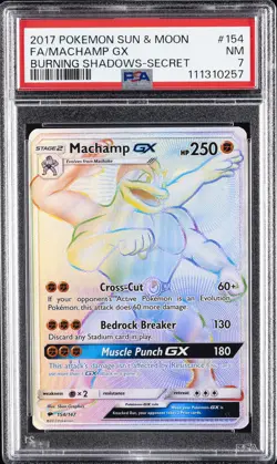 2017 POKEMON SUN & MOON BURNING SHADOWS SECRET #154 FULL ART/MACHAMP GX PSA 7 - Image 1