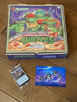 NYCC 2025 Magic The Gathering TMNT Promo Card , Post Card & Pizza Box - Image 1