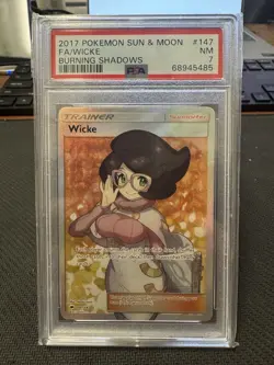 2017 POKEMON SUN & MOON BURNING SHADOWS #147 FA/WICKE PSA 8 - Image 1
