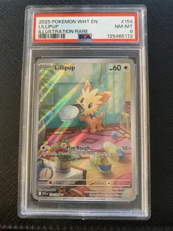 Pokemon TCG Lillipup Illustration Rare White Flare 154/086 PSA 8 NM - Mint - Image 1