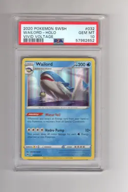 2020 POKEMON SWORD & SHIELD VIVID VOLTAGE #032 WAILORD-HOLO PSA 10 GEM MINT - Image 1