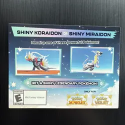Pokemon Shiny Koraidon Or Shiny Miraidon Code Card Nintendo Switch Unscratched ! - Image 1
