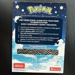 Pokemon Shiny Koraidon Or Shiny Miraidon Code Card Nintendo Switch Unscratched ! - Image 2