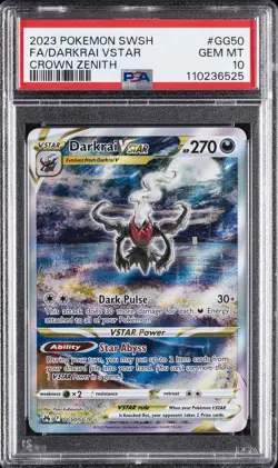 2023 POKEMON SWORD & SHIELD CROWN ZENITH #GG50 FULL ART/DARKRAI VSTAR PSA 10 - Image 1