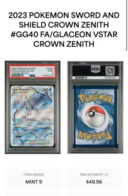 2023 Pokemon Glaceon VSTAR Crown Zenith Mint 9 Card - Image 1
