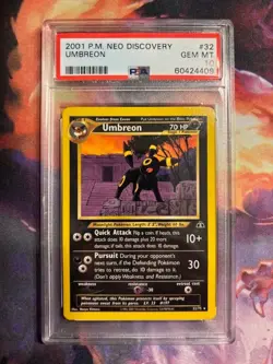 2001 Pokemon Neo Discovery non-Holo Umbreon #32 PSA Gem MT 10 (Low Pop 116) - Image 1