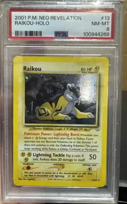 Pokemon Raikou 13/64 Neo Revelation Unlimited Holo PSA 8 NM-MT - Image 1