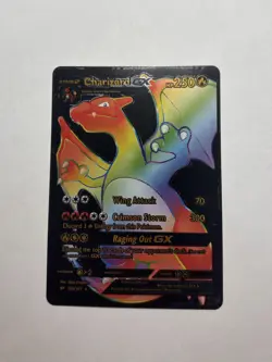 Rainbow Charizard GX Black Foil Fan Art Textured Display Card NM - Image 1