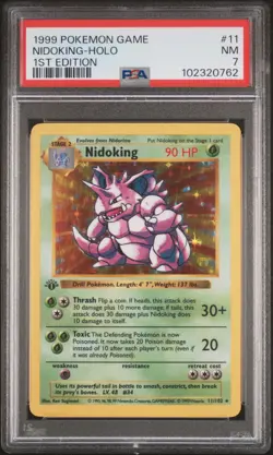 1999 POKEMON BASE SET 1ST EDITION #11 NIDOKING-HOLO PSA 7 - Image 1