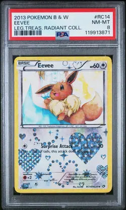 2013 POKEMON B&W LEGEND TREASURES RADIANT COLL #RC14 EEVEE PSA 8 - Image 1