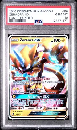 (PSA 10) Pokemon: Lost Thunder - Zeraora GX #86 [Full Art/Ultra Rare] - Image 1