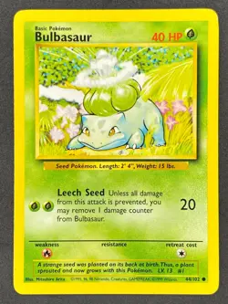 Pokemon Bulbasaur 44/102 BS Base Set Unlimited LP/NM - Image 1