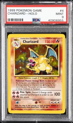 1999 POKEMON BASE SET UNLIMITED #4 CHARIZARD-HOLO PSA 9 - Image 1