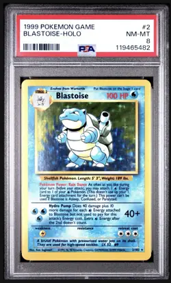 1999 Pokemon TCG Blastoise Base Set Holo Unlimited Rare Card 2/102 PSA 8 - Image 1