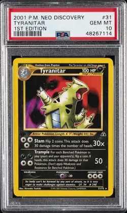 2001 POKEMON NEO DISCOVERY 1ST ED #31 TYRANITAR PSA 10 - Image 1