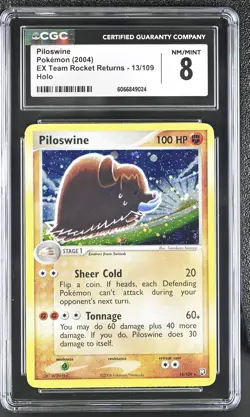 CGC 8 Piloswine 2004 EX Team Rocket Returns 13/109 Holo Pokemon Card - Image 1