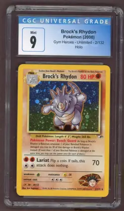 Brocks Rhydon Gym Heroes 2/132 Holo Rare Pokemon Card CGC 9 - Image 1