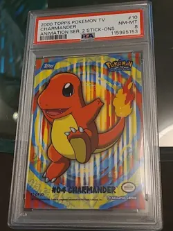 2000 Topps Pokemon TV Animation Series 2 Stick Ons #10 Charmander PSA 8 - Image 1