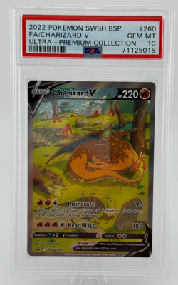 2022 POKEMON SWSH BLACK STAR PROMO #260 FULL ART/CHARIZARD V PSA 10 - Image 1