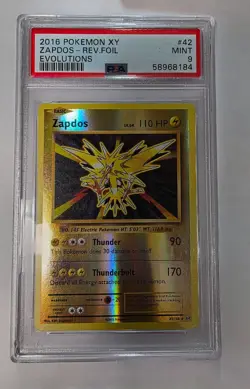 PSA 9 Mint Pokemon Zapdos 42/108 Evolutions Reverse Holo - Image 1