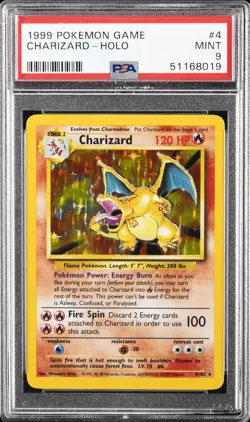 1999 POKEMON BASE SET UNLIMITED #4 CHARIZARD-HOLO PSA 9 - Image 1