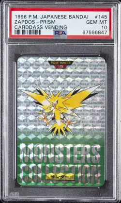 1996 POKEMON JPN BANDAI CARDDASS VENDING #145 ZAPDOS-PRISM PSA 10 - Image 1