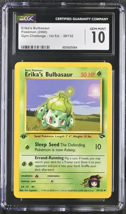 CGC 10 Erika's Bulbasaur Gym Challenge 1st Edition 39/132 Pokemon Card - Image 1