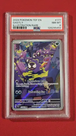 PSA 8 2024 POKEMON TEF EN-TEMPORAL FORCES ILLUSTRATION RARE #177 GASTLY - Image 1