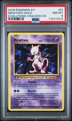 2016 POKEMON XY EVOLUTIONS CRACKED ICE #51 MEWTWO-HOLO PSA 8 - Image 1