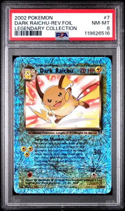 2002 POKEMON LEGENDARY COLLECTION #7 DARK RAICHU-REVERSE FOIL PSA 8 - Image 1