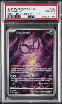 2024 POKEMON SHROUDED FABLE POKEMON CENTER ETB PROMO SVP #129 PECHARUNT PSA 10 - Image 1