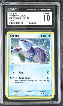 CGC 10 GEM MINT Kyogre 2005 EX Emerald 6/106 Holo SWIRL Pokemon Card - Image 1