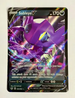 Sableye V Ultra Rare 120/202 Sword & Shield Base Set NM Pokemon Card - Image 1