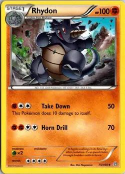 2015 Pokemon Card XY Primal Clash Rhydon 75/160 LP - Image 1