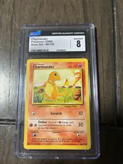 Pokemon TCG Charmander 46/102 Base Set Graded Pokemon Card CGC 8 Mint WOTC 1999 - Image 1