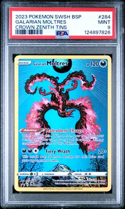 Galarian Moltres Crown Zenith Tin Pokemon Swsh Black Star Promo 284 NM PSA 9 - Image 1